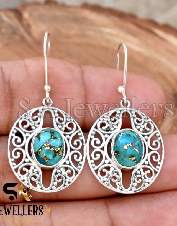 Blue Copper Turquoise Earring, 925 Sterling Silver Earring, Dangle Earring