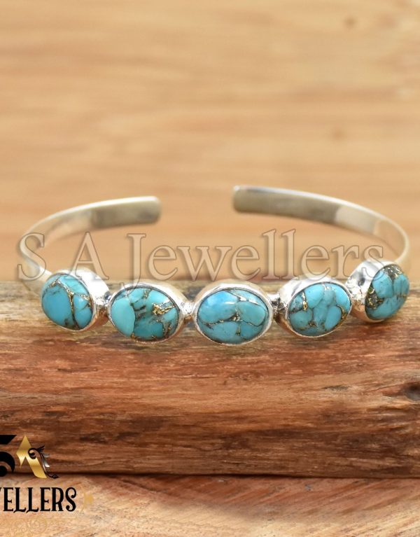Blue Copper Turquoise Bracelet, 925 Sterling Silver Bracelet,