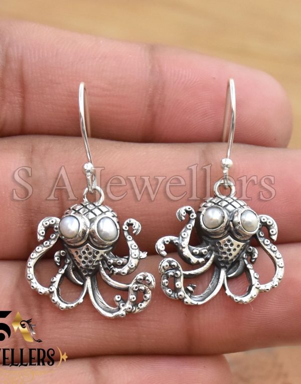 925 Sterling Silver Earring, Octopus Earring, Mother Of Pearl Earring,