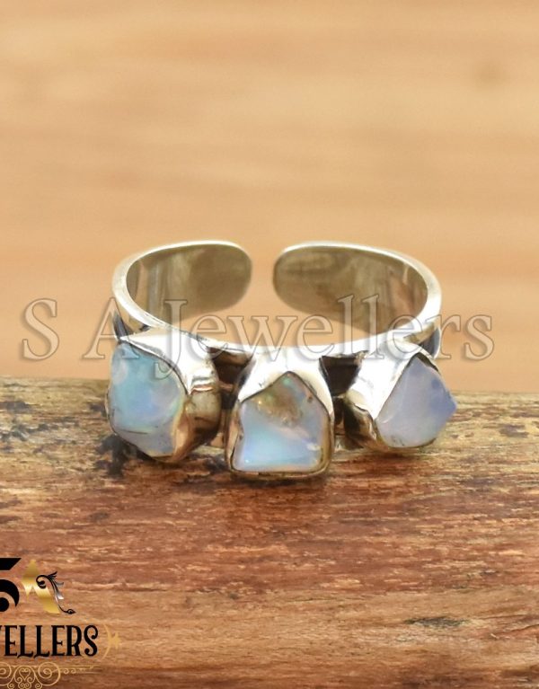 Rough Ethiopian Opal Ring, 925 Sterling Silver Ring,