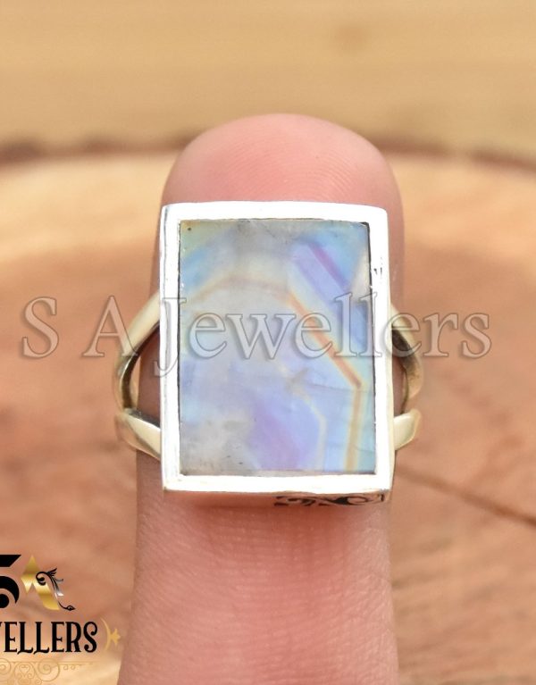 Rainbow Moonstone Ring, 925 Sterling Silver Ring,