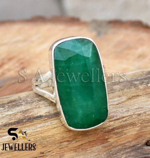 Indian Emerald Ring, 925 Sterling Silver Ring, Statement Ring