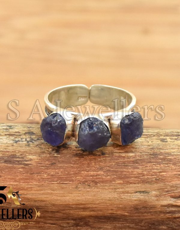 Tanzanite Row Ring, 925 Sterling Silver Tanzanite Rough Ring,