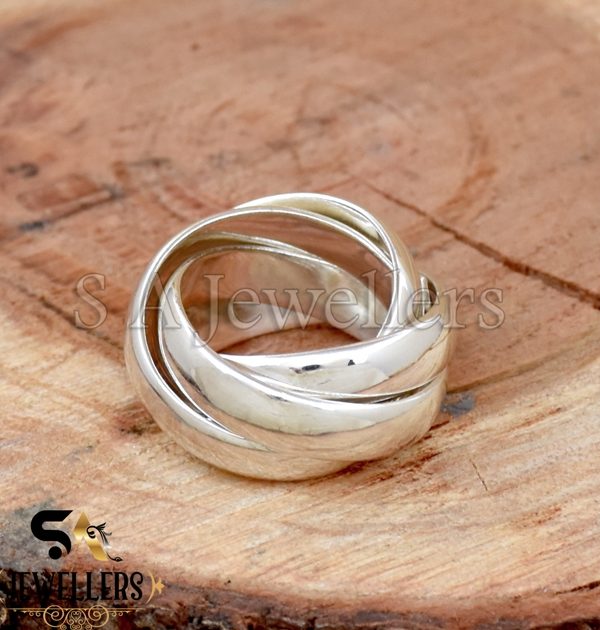 925 Sterling Silver, Triple Band Ring, 4 MM Interlocked Ring, Rolling Ring