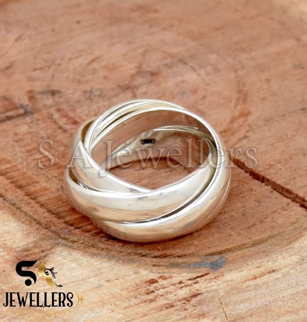 925 Sterling Silver, Four Band Ring, 5 MM Interlocked Ring, Rolling Ring