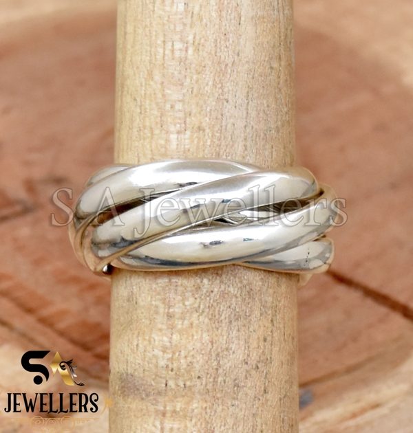 925 Sterling Silver, Five Band Ring, 3 MM Interlocked Ring, Rolling Ring