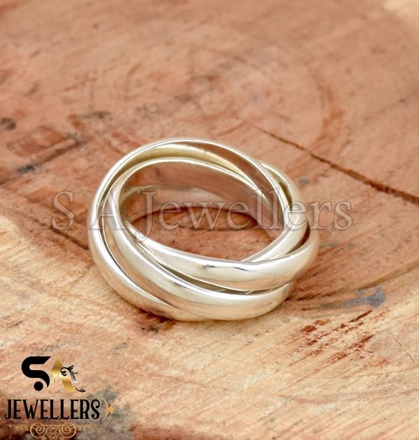 925 Sterling Silver, Four Band Ring, 3 MM Interlocked Ring, Rolling Ring