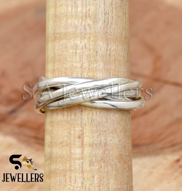 925 Sterling Silver, 2 MM Five Band Ring, Interlocked Ring, Rolling Ring
