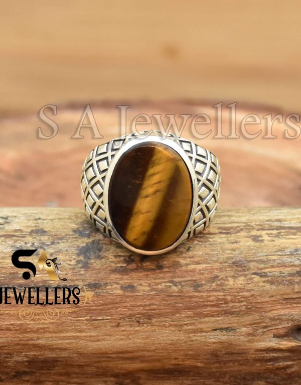Tiger Eye Men's Ring, 925 Sterling Silver Ring, Statement Ring, Gift For Her
