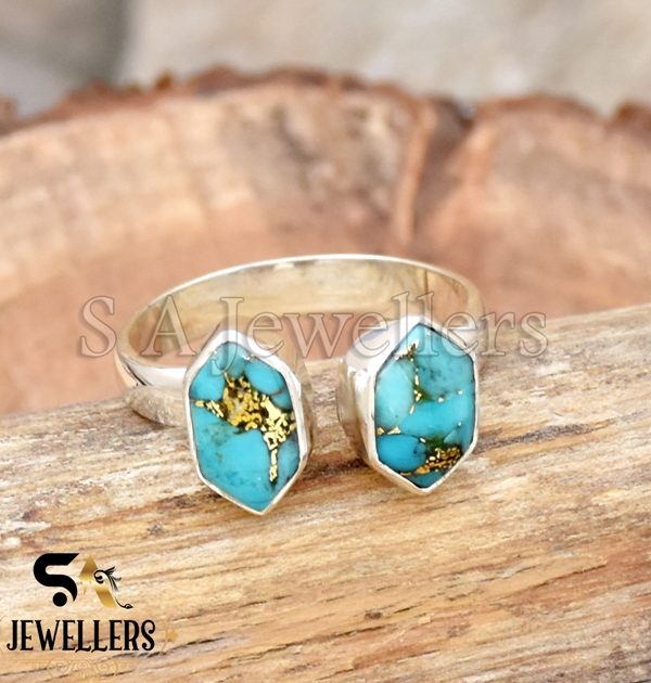 Blue Copper Turquoise Ring, 925 Sterling Silver Ring, Adjustable Ring