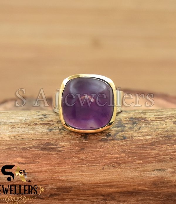 Amethyst Ring, 925 Sterling Silver Ring, Tow Tone Ring