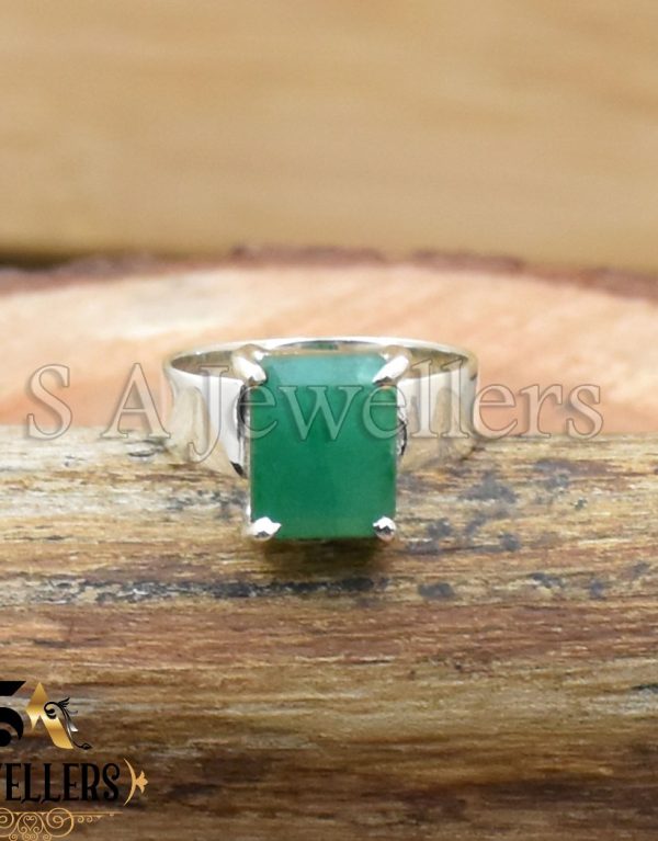 Indian Emerald Ring, 925 Sterling Silver Ring, Prong Ring, Handmade Ring