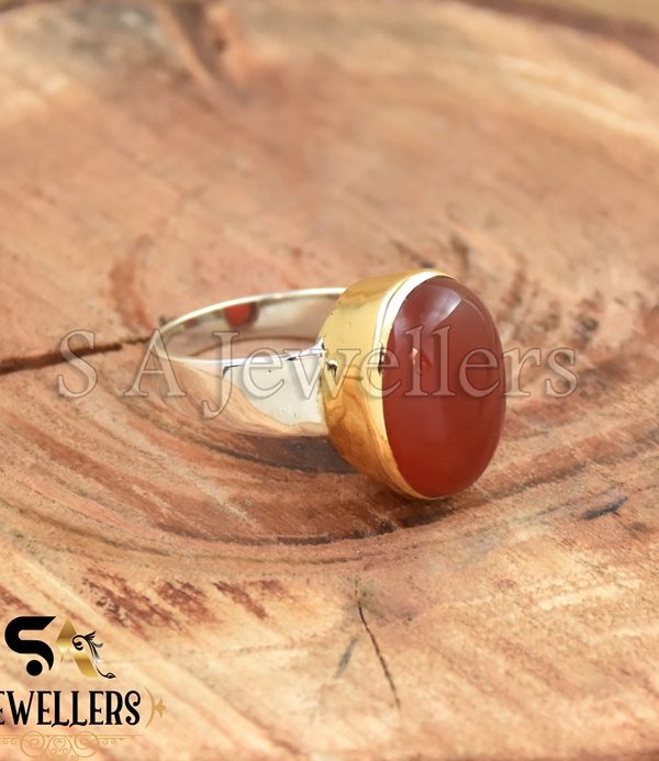Carnelian Ring, 925 Sterling Silver Ring, Tow Tone Ring