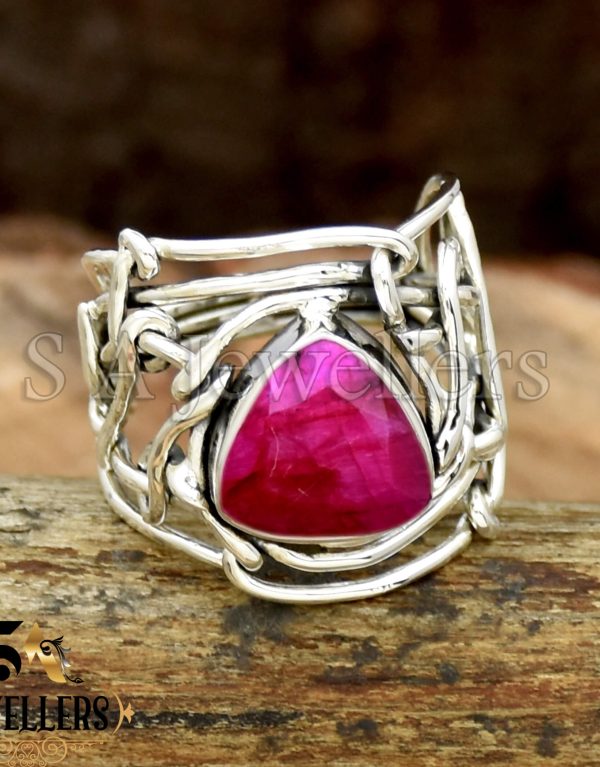 Indian Ruby Ring, 925 Sterling Silver Ring, Wire Wrap Ring