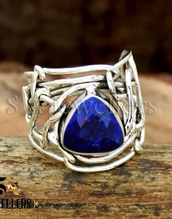 Indian Blue Sapphire Ring, 925 Sterling Silver Ring, Wire Wrap Ring