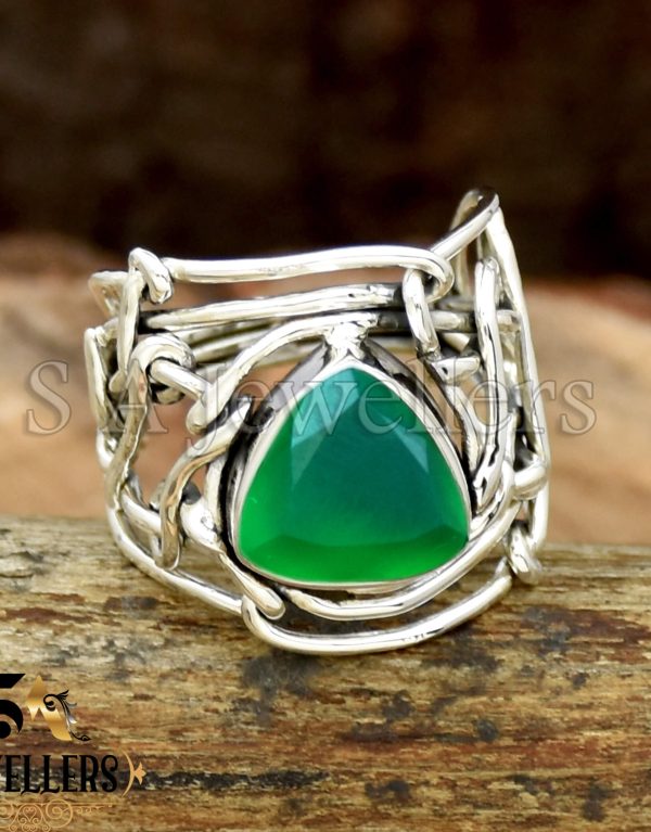 Natural Green Onyx Ring, 925 Sterling Silver Ring, Wire Wrap Ring