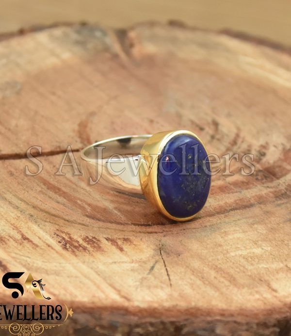 Lapis Lazuli Ring, 925 Sterling Silver Ring, Tow Tone Ring