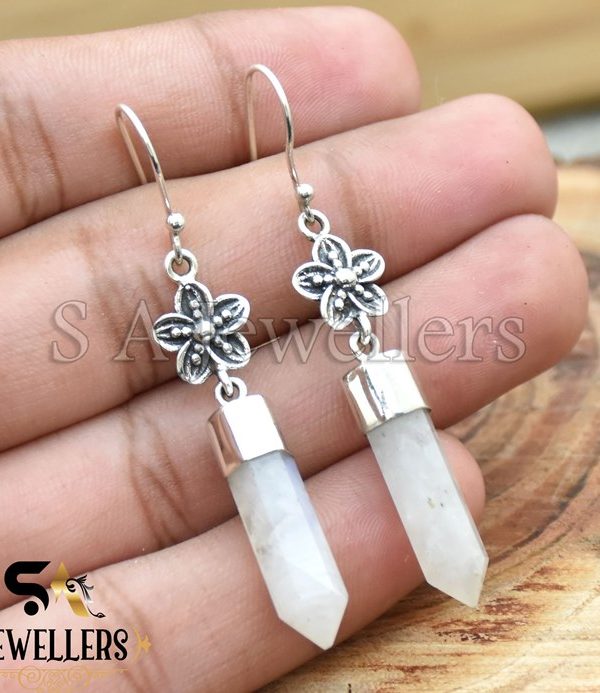 Rainbow Moonstone Earrings, Pencil Earrings, Handmade Jewelry