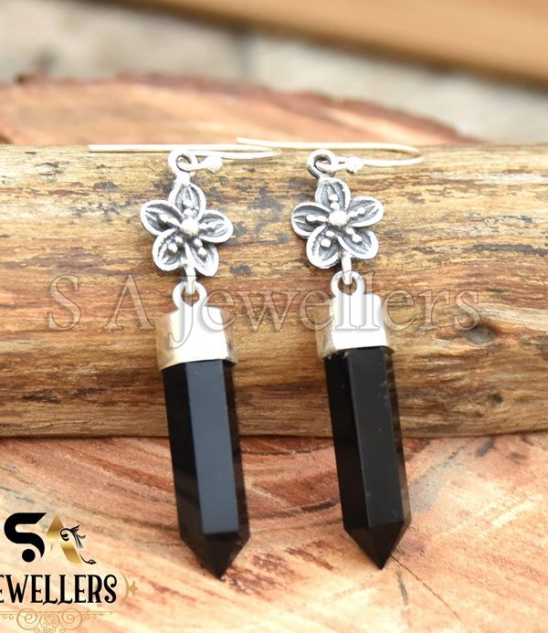 925 Sterling Silver Onyx Earrings, Black Onyx Earrings, Pencil Earrings,