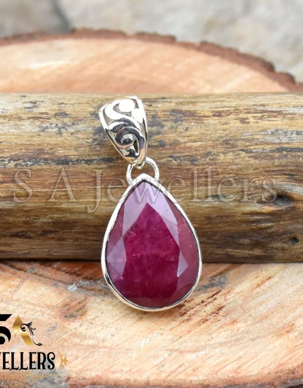 Indian Ruby Pendant, 925 Sterling Silver Pendant, Crystal Pendant, Gift For Her