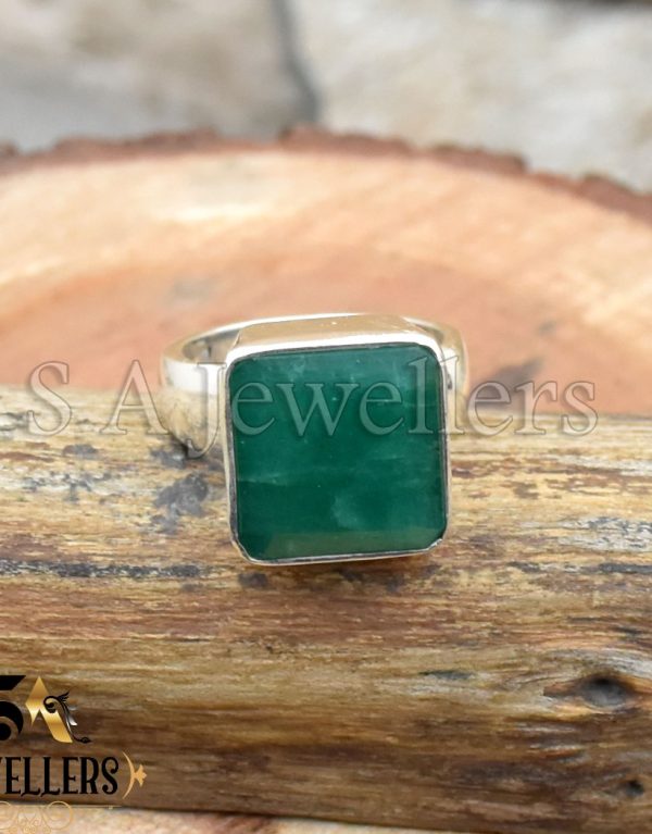 Indian Emerald Ring, 925 Sterling Silver Ring, Bezel Ring, Handmade Ring