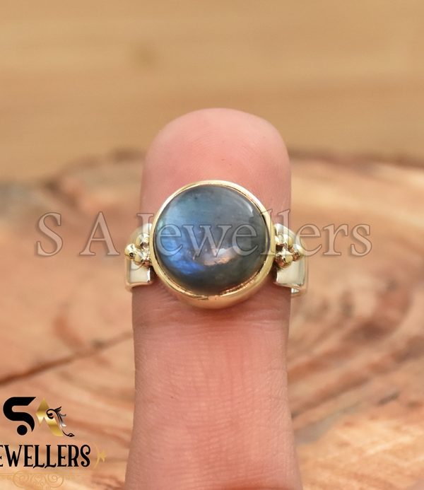 Labradorite Ring, 925 Sterling Silver Ring, Tow Tone Ring