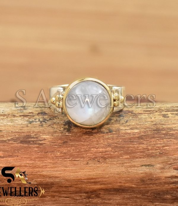Rainbow Moonstone Ring, 925 Sterling Silver Ring, Tow Tone Ring