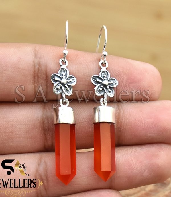 Red Onyx Pencil Earring, 925 Sterling Silver Onyx Earring,