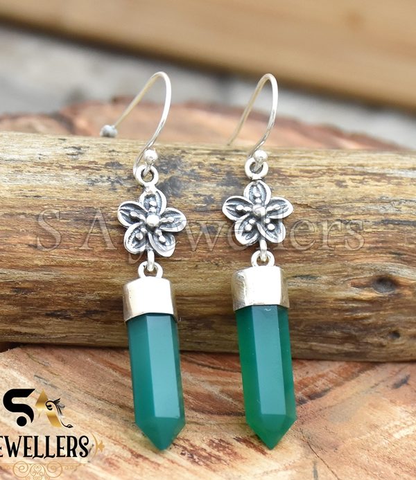 Green Onyx Pencil Earring, 925 Sterling Silver Onyx Earring,