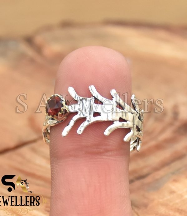 Red Garnet Ring, 925 Sterling Silver Ring, Tow Tone Ring