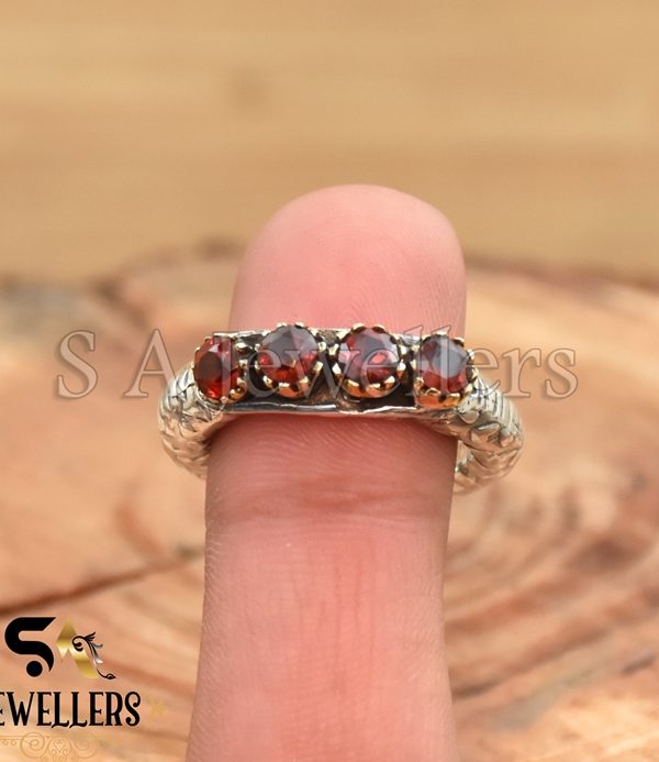 Red Garnet Ring, 925 Sterling Silver Ring, Tow Tone Ring