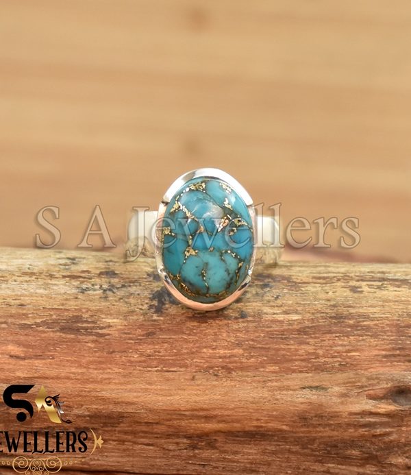 Blue Copper Turquoise Ring, 925 Sterling Silver Ring, Handmade Jewelry