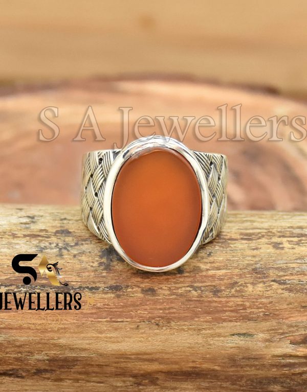 Carnelian Men's Ring, 925 Sterling Silver Ring, Statement Ring, Gift For Her