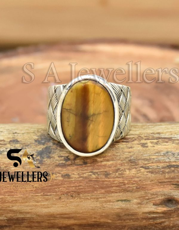 Tiger Eye Men's Ring, 925 Sterling Silver Ring, Statement Ring, Gift For Her