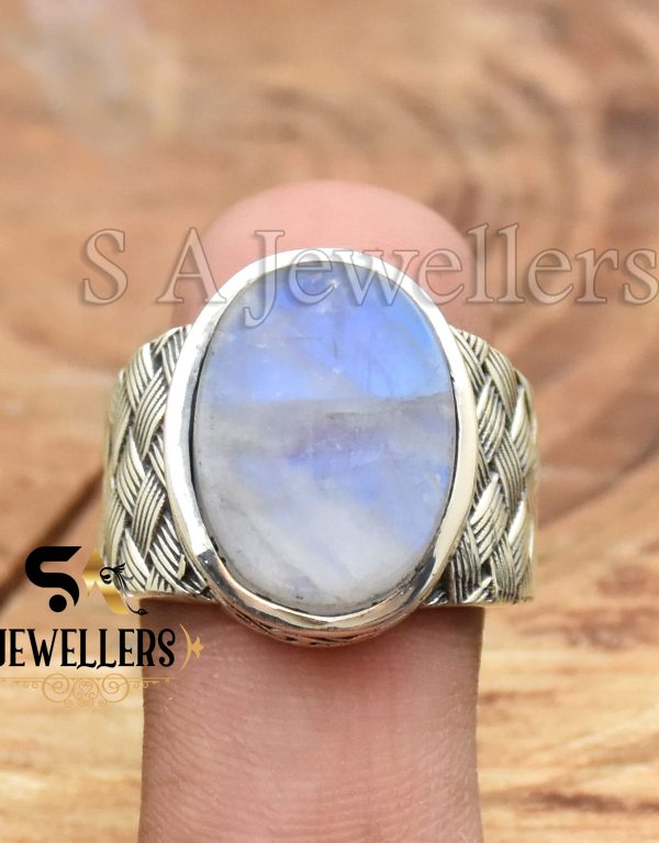 Rainbow Moonstone Men's Ring, 925 Sterling Silver Ring, Statement Ring, Gift For Her