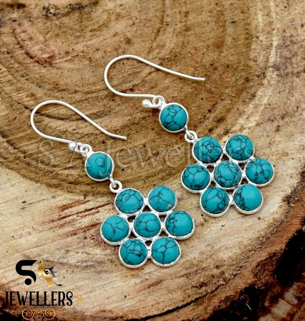 Turquoise Earrings, 925 Sterling Silver, Hook Earring,