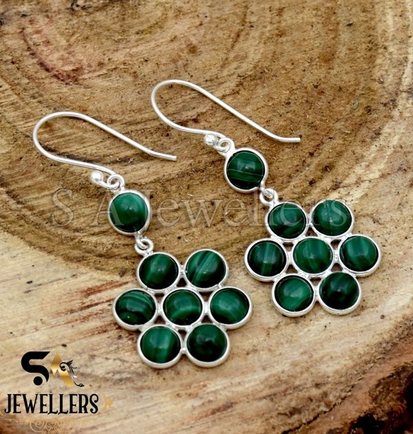 Natural Malachite Earrings, 925 Sterling Silver, Ear Wire Earring,