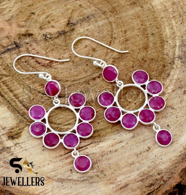 Indian Ruby Earrings, Dangle Drop Earring, 925 Sterling Silver