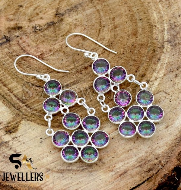 Dangle Drop Silver Earring, Mystic Earrings, 925 Sterling Silver