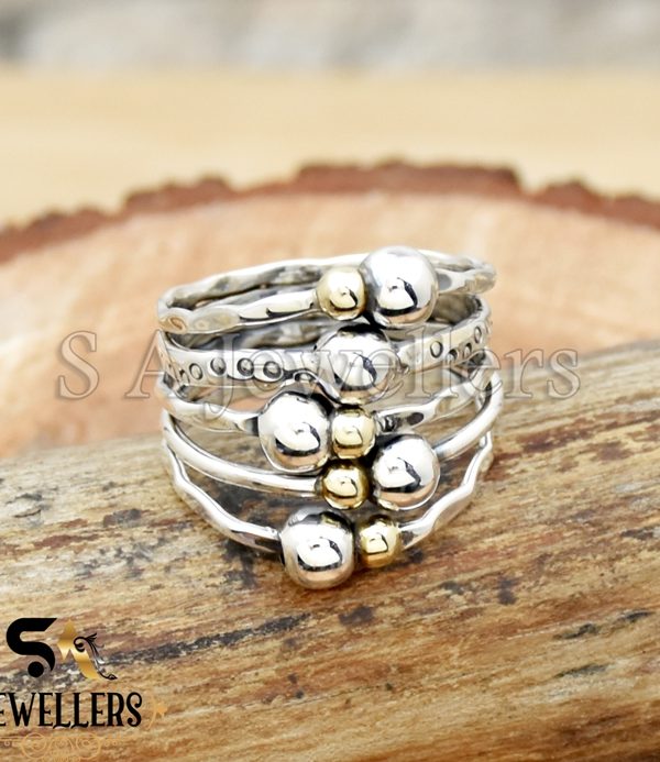 Wraparound Silver Wire ring, Silver & Brass Ball Ring, 925 Sterling Silver, Two Tone Ring