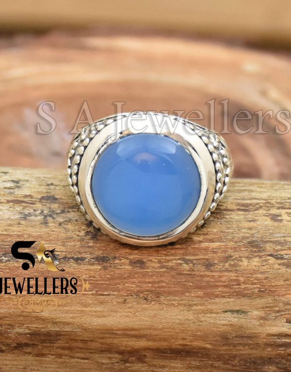 Blue Chalcedony Men's Ring, 925 Sterling Silver Ring, Statement Ring, Gift For Her