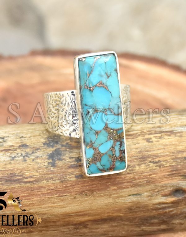 Blue Copper Turquoise Ring, 925 Sterling Silver Ring, Handmade Ring,