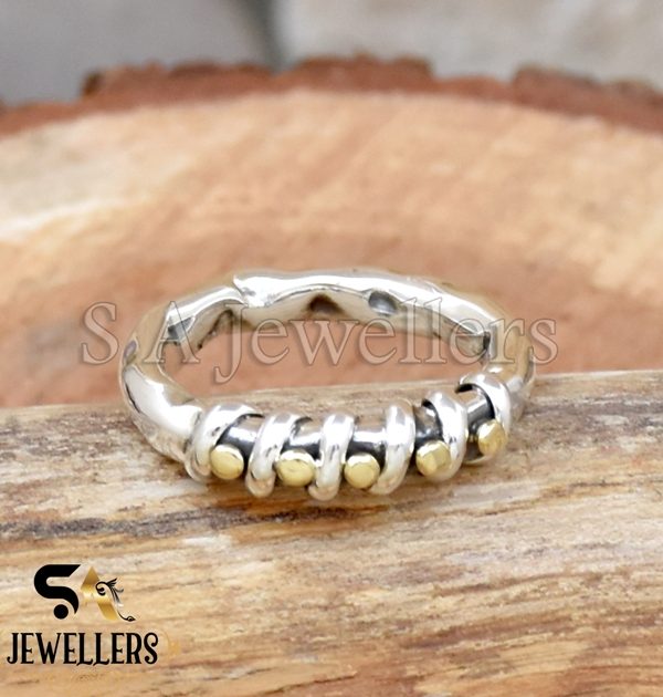 925 Sterling Silver Ring, Two Tone Ring, Hammered Band Ring