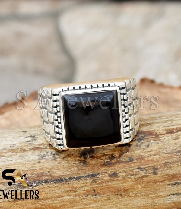 Natural Black Onyx Ring, Men's Ring, 925 Sterling Silver Ring, Gift For Him
