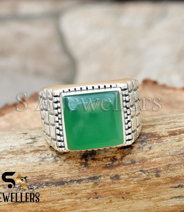 Natural Green Onyx Ring, Men's Ring, 925 Sterling Silver Ring, Onyx Ring