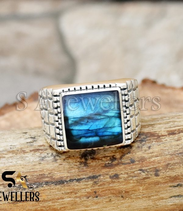 Natural Labradorite Ring, Men's Ring, 925 Sterling Silver Ring, Statement Ring
