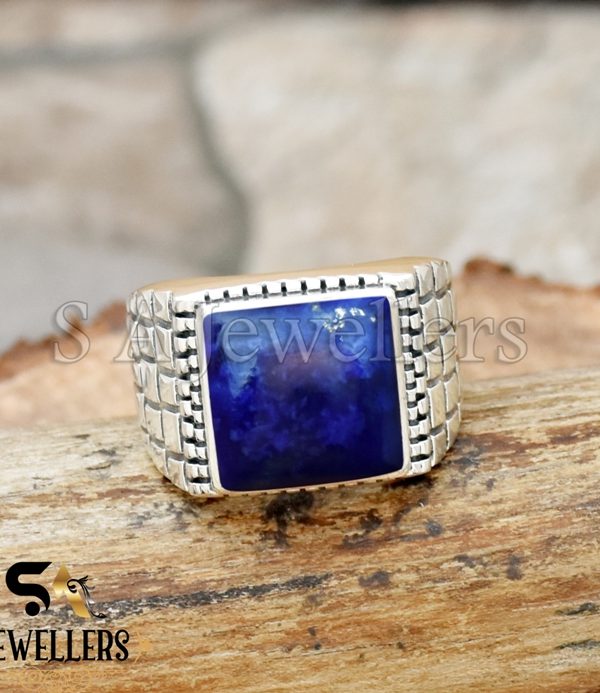 Natural Lapis Lazuli Ring, Men's Ring, 925 Sterling Silver Ring, Statement Ring