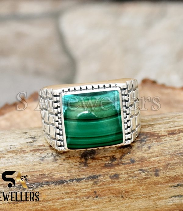 Natural Malachite Ring, Men's Ring, 925 Sterling Silver Ring, Gift For Him