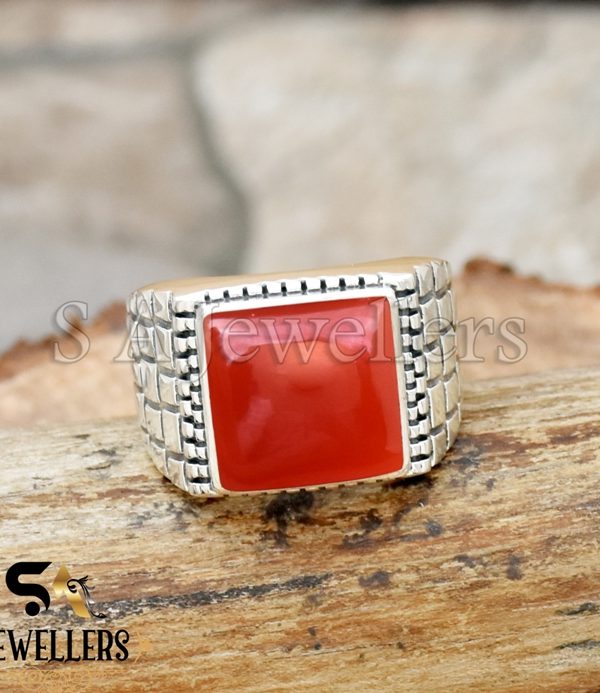 Natural Carnelian Ring, 925 Sterling Silver Ring, Men's Gift Ring