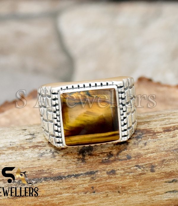 Natural Tiger Eye Ring, 925 Sterling Silver Ring, Men's Gift Ring